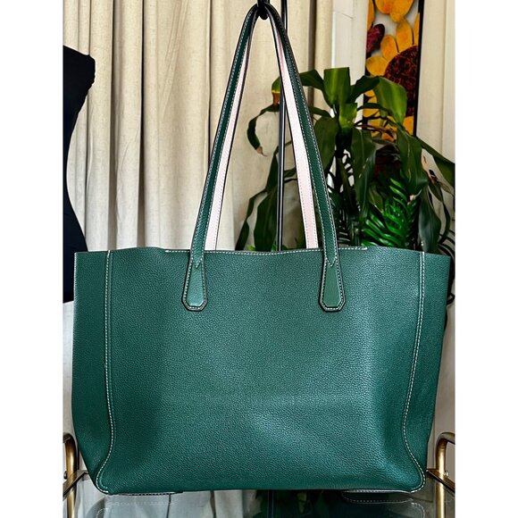 RARE!! AUTHENTIC TORY BURCH KELLY GREEN AND PINK LEATHER PERRY TOTE SHOULDER BAG - Picture 4 of 12